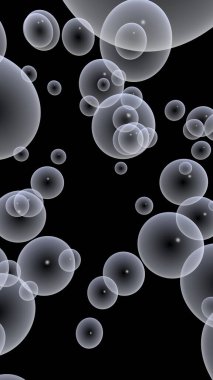 Karanlık arka plan ve aydınlık kabarcıklar. Duvar kağıdı, balonlu doku. 3B illüstrasyon