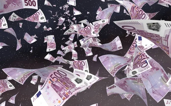 Flying Euro Banknotes Outer Space Starry Background Money Flying Outer — Stock Photo, Image