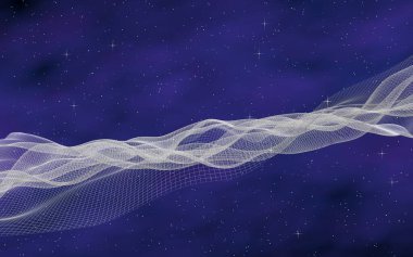 Soyut mor-mavi yıldız arkaplanı. Beyaz siber uzay şebekesi. Merhaba teknoloji ağı. Uzay boşluğu. Yıldızlı uzay dokusu. Derin uzay. Evren. 3B illüstrasyon