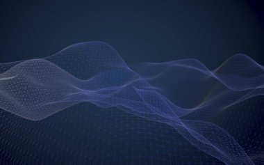 Mavi arka planda soyut bir manzara. Siber uzay şebekesi. Merhaba teknoloji ağı. 3 boyutlu teknoloji çizimi. 3B illüstrasyon