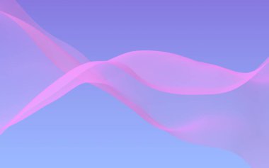 Mavi gökyüzü soyut arka plan pembe dalga. Çırpınan pembe atkı. Rüzgar pembesi kumaşa el sallıyor. 3d illüstrasyon