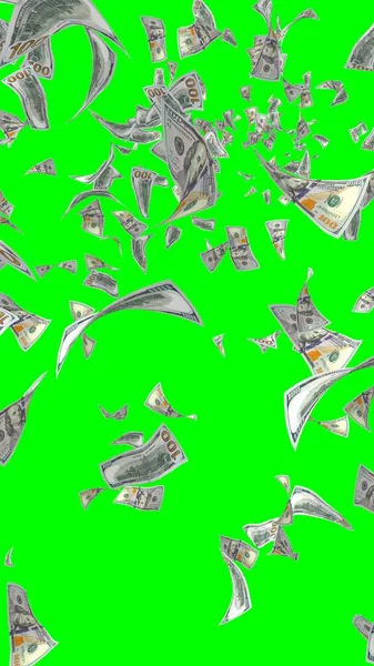 Banconote Dollari Volanti Isolate Chromakey Soldi Volano Aria 100 Banconote — Foto Stock