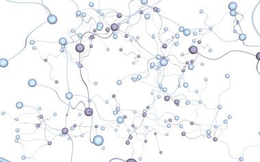 Sinir ağı. Sosyal ağ. Fütüristik DNA, deoksiribonükleik asit. Soyut molekül, hücre illüstrasyonu, miselyum. Beyaz arka plan. 3d illüstrasyon