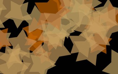 Koyu arkaplanda çok renkli saydam yıldızlar. Turuncu tonlar. 3B illüstrasyon