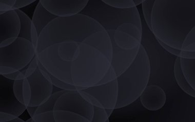 Soyut siyah arkaplan. Koyu şeffaf baloncuklu arkaplan. 3B illüstrasyon