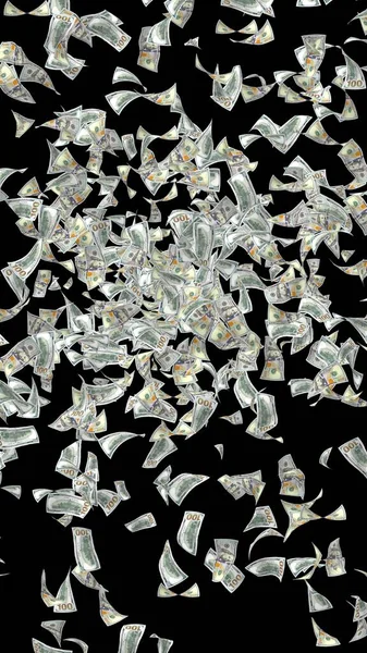 Notas Dólares Voadores Isoladas Fundo Escuro Dinheiro Está Voar 100 — Fotografia de Stock