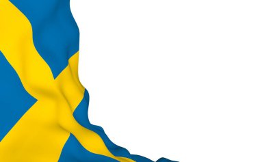 İsveç bayrağı. İsveç Krallığının resmi devlet sembolü. Bayrağın kenarlarına kadar uzanan sarı İskandinav haçı olan mavi bir tarla. 3d illüstrasyon