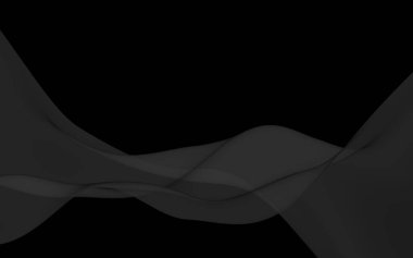 Siyah soyut arka plan. Kanat çırpan siyah eşarp. Rüzgâr siyah kumaşında sallanıyor. 3B illüstrasyon