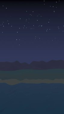 Yıldızlı aysız gökyüzü. Sahilde dalgalarla okyanus kıyısı. Dalgalar ile Ada plaj cenneti. Tatil, yaz, rahatlama. Deniz manzarası, deniz kıyısı. Minimalist manzara, ilkellik. 3d illüstrasyon