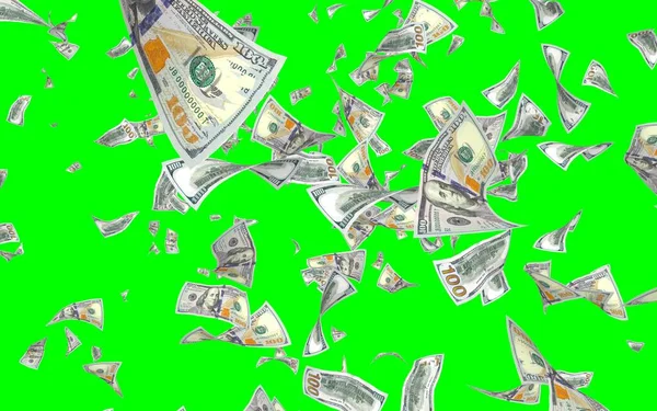 Vliegende Dollars Bankbiljetten Geïsoleerd Chromakey Het Geld Vliegt Lucht 100 — Stockfoto