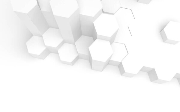 White abstract background with honeycomb. Hexagon bars isolated on white backdrop. 3D illustration