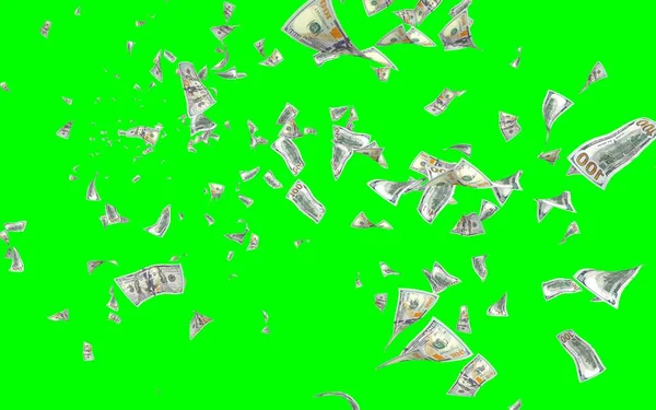 Vliegende Dollars Bankbiljetten Geïsoleerd Chromakey Het Geld Vliegt Lucht 100 — Stockfoto