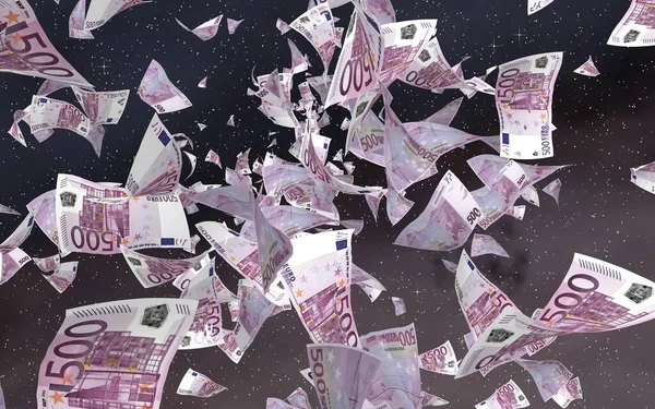 Flygande Eurosedlar Bakgrund Rymdstjärnor Pengar Flyger Yttre Rymden 500 Euro — Stockfoto