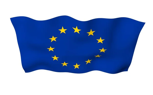 Levemente Acenando Bandeira União Europeia Isolado Fundo Branco Renderização Símbolo — Fotografia de Stock