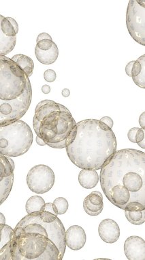 Ethereum ekonomik mali balonu. kripto para birimi 3d illüstrasyon. İş konsepti. Beyaz arka planda altın kabarcıklar