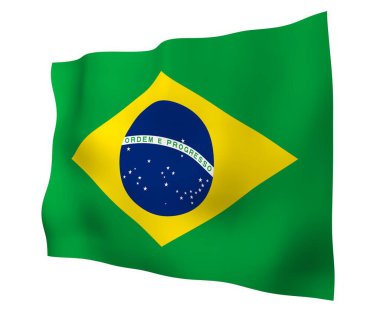 Brezilya bayrağı sallayarak. Ordem e Progresso. Sipariş ve ilerleme. Rio de Janeiro. Güney Amerika. Devlet sembolü. 3D çizim