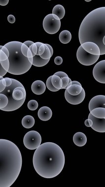 Karanlık arka plan ve aydınlık kabarcıklar. Duvar kağıdı, balonlu doku. 3B illüstrasyon