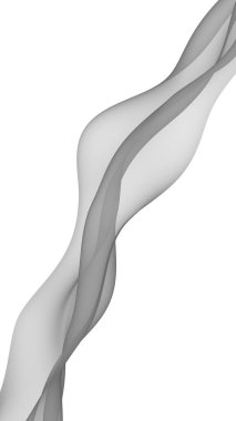 Soyut gri dalga. Raster hava desteği. Beyaz arka planda parlak gri kurdele. Gri eşarp. Soyut gri duman. 3B illüstrasyon