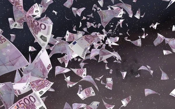 Flygande Eurosedlar Bakgrund Rymdstjärnor Pengar Flyger Yttre Rymden 500 Euro — Stockfoto