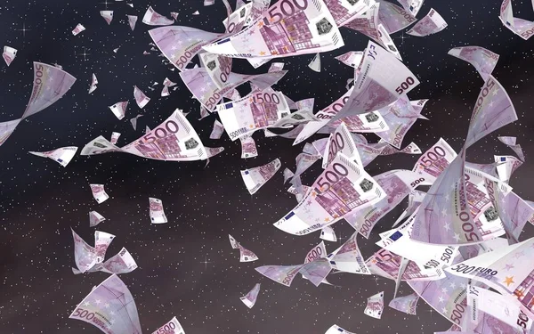 Billetes Euros Voladores Sobre Fondo Estrellado Del Espacio Exterior Dinero —  Fotos de Stock