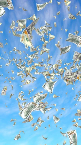 Flying Dollars Bankbiljetten Tegen Hemel Achtergrond Geld Vliegt Lucht 100 — Stockfoto