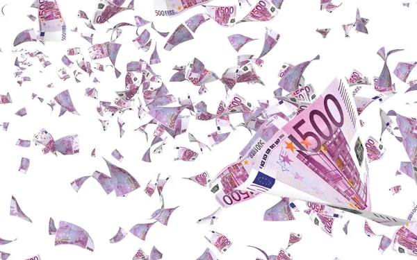Летающие Банкноты Евро Изолированы Белом Фоне Деньги Летят Воздухе 500 — стоковое фото