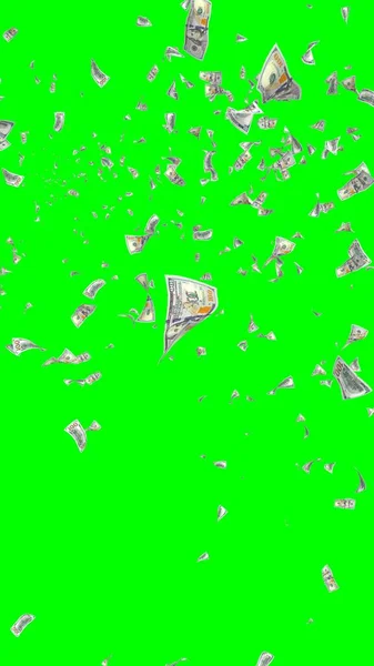 Banconote Dollari Volanti Isolate Chromakey Soldi Volano Aria 100 Banconote — Foto Stock