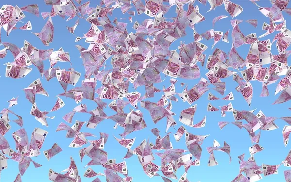 Flying Euro Banknotes Sky Background Money Flying Air 500 Euro — Stock Photo, Image