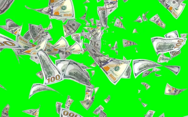 Flying Dollars Banknotes Isolated Chromakey Money Flying Air 100 Banknotes — Stock Photo, Image