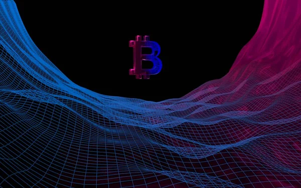 Symbole Devise Numérique Bitcoin Sur Fond Sombre Abstrait Croissance Marché — Photo