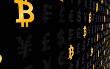 koyu bir arka plan üzerinde tcoin ve para birimi. Dijital kripto para birimi sembolü. İş konsepti. Piyasa Ekranı. 3d illüstrasyon