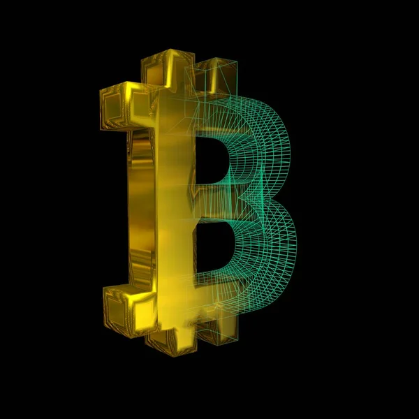 Bitcoin Sinal Grade Verde Transforma Ouro Fundo Preto Ilustração — Fotografia de Stock