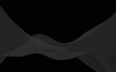 Siyah soyut arka plan. Kanat çırpan siyah eşarp. Rüzgâr siyah kumaşında sallanıyor. 3B illüstrasyon