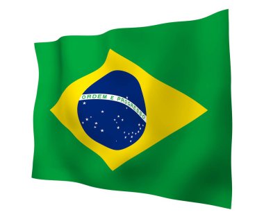 Brezilya bayrağı sallayarak. Ordem e Progresso. Sipariş ve ilerleme. Rio de Janeiro. Güney Amerika. Devlet sembolü. 3D çizim