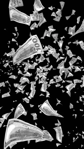 Repülő Dollár Bankjegyek Elszigetelt Sötét Háttér Előtt Pénz Repül Levegőben — Stock Fotó
