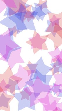 Beyaz arkaplanda çok renkli yarı saydam yıldızlar. Dikey görüntü yönlendirmesi. 3B illüstrasyon