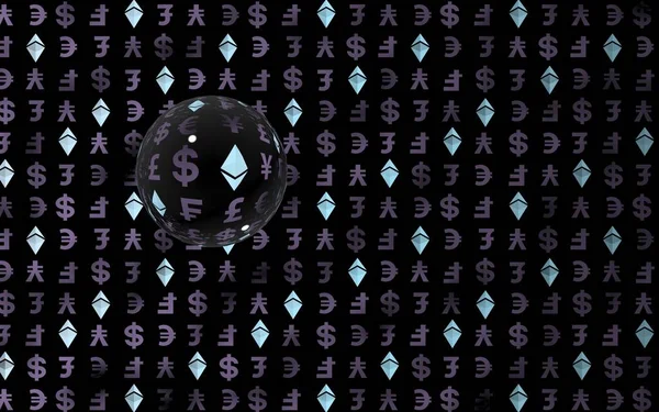 Krystal Ethereum Měna Tmavém Pozadí Symbol Digitální Měny Kryptografická Měna — Stock fotografie