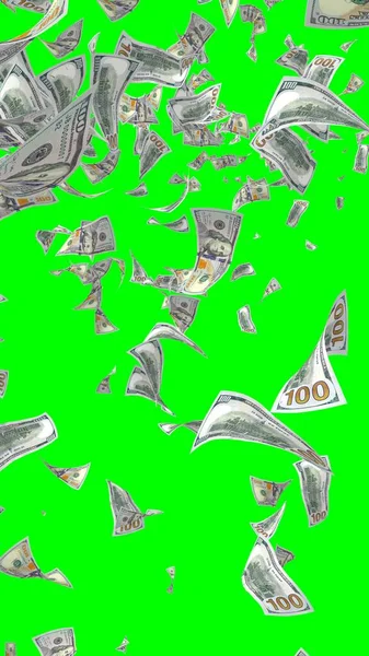 Banconote Dollari Volanti Isolate Chromakey Soldi Volano Aria 100 Banconote — Foto Stock