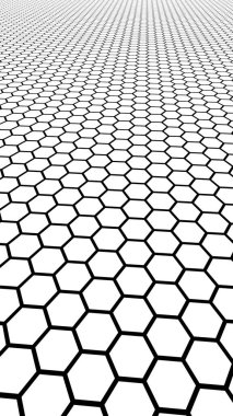 Beyaz arka plan daki siyah petek. Çokgen in perspektif görünümü petek gibi görünüyor. Biyometrik geometri. Dikey görüntü yönlendirmesi. 3d illüstrasyon