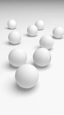 Beyaz soyut arka plan. Beyaz toplar beyaz arka planda izole edilmiş. 3B illüstrasyon