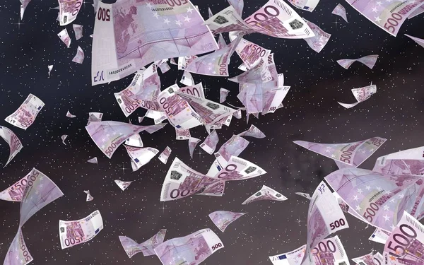 Flying Euro Banknotes Outer Space Starry Background Money Flying Outer — Stock Photo, Image