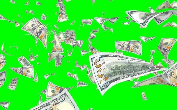 Vliegende Dollars Bankbiljetten Geïsoleerd Chromakey Het Geld Vliegt Lucht 100 — Stockfoto