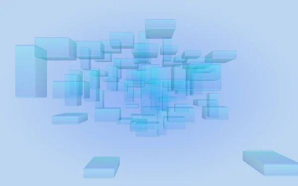 蓝色和白色的抽象数字和技术背景 重复矩形的模式 3D插图 — 图库照片
