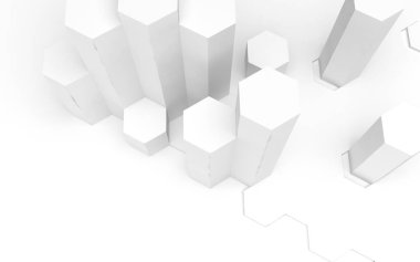 Bal peteği olan beyaz soyut bir arkaplan. Altıgen çubukları beyaz arkaplanda izole edilmiş. 3B illüstrasyon