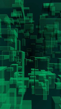 Yeşil ve koyu arka dijital ve teknoloji plan. Dikdörtgenler tekrarlayan olan desen. 3D çizim