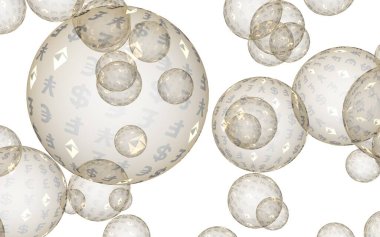 Ethereum ekonomik mali balonu. kripto para birimi 3d illüstrasyon. İş konsepti. Beyaz arka planda altın kabarcıklar