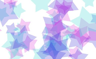 Beyaz arkaplanda çok renkli yarı saydam yıldızlar. Kırmızı tonlar. 3B illüstrasyon