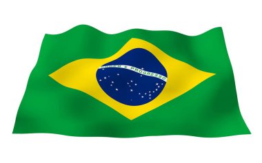 Brezilya bayrağı sallayarak. Ordem e Progresso. Sipariş ve ilerleme. Rio de Janeiro. Güney Amerika. Devlet sembolü. 3D çizim