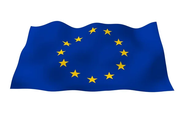 Levemente Acenando Bandeira União Europeia Isolado Fundo Branco Renderização Símbolo — Fotografia de Stock