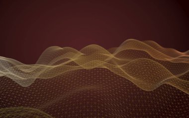 Kahverengi arka planda soyut manzara. Siber uzay şebekesi. merhaba teknoloji ağı. Alan derinliği. 3d illüstrasyon